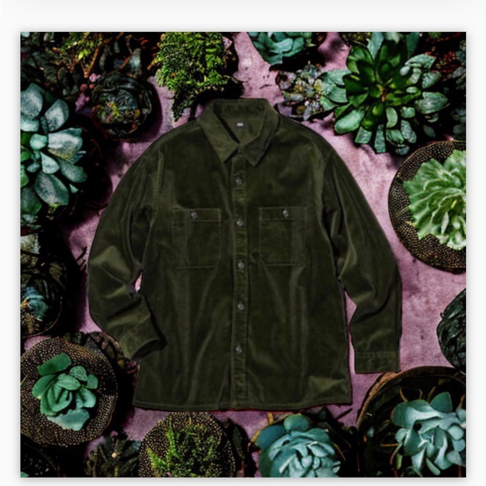 Uniqlo Green Corduroy Button Up Shirt -Sz Sm-Oversized-Cozy!-beach layer!NWOT🍂 - Picture 7 of 12